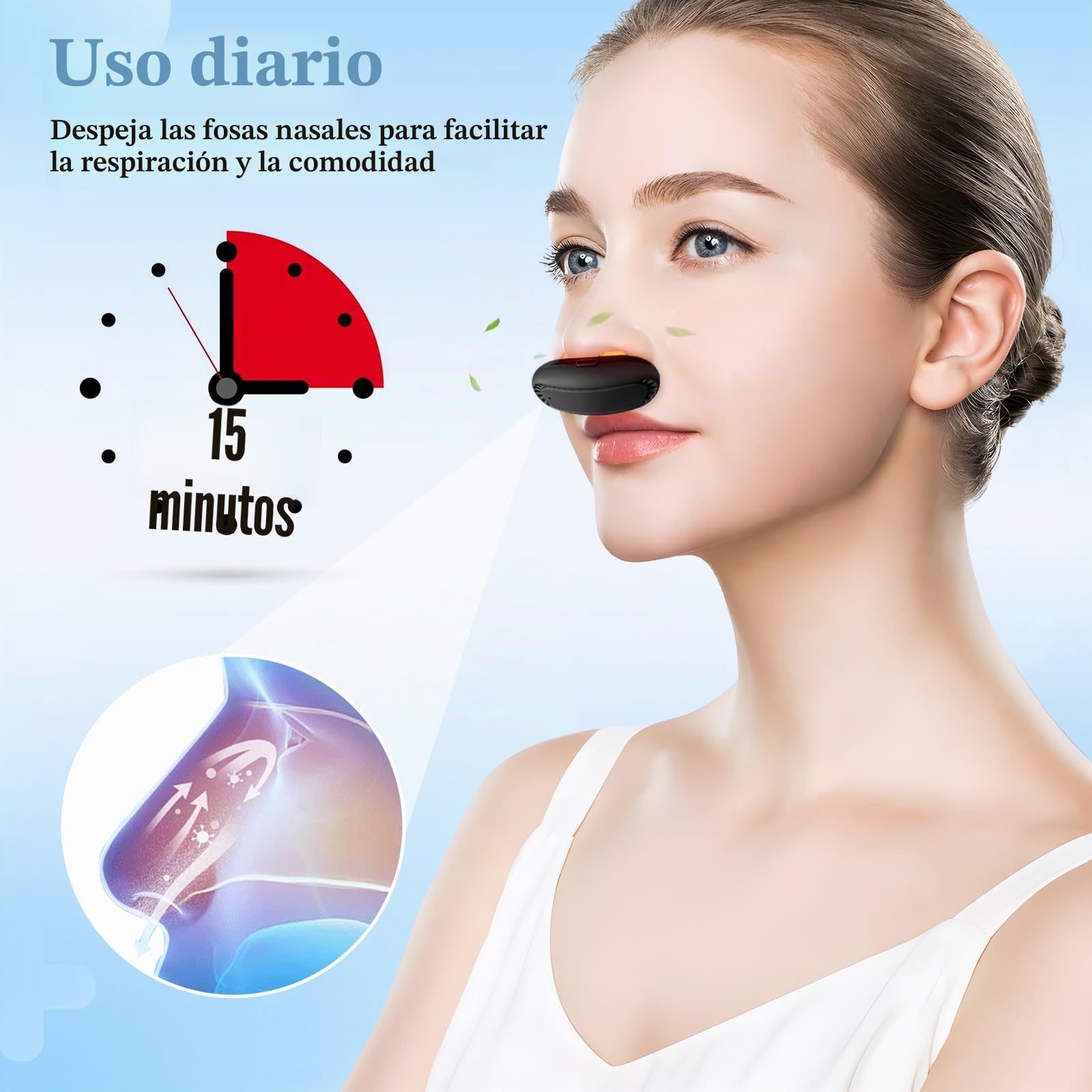 Dispositivo de terapia nasal de luz roja | Terapia de luz roja para nariz y senos paranasales | Terapia de luz roja nasal para congestión, defensa contra alergias y apoyo sinusal | Recargable por USB
