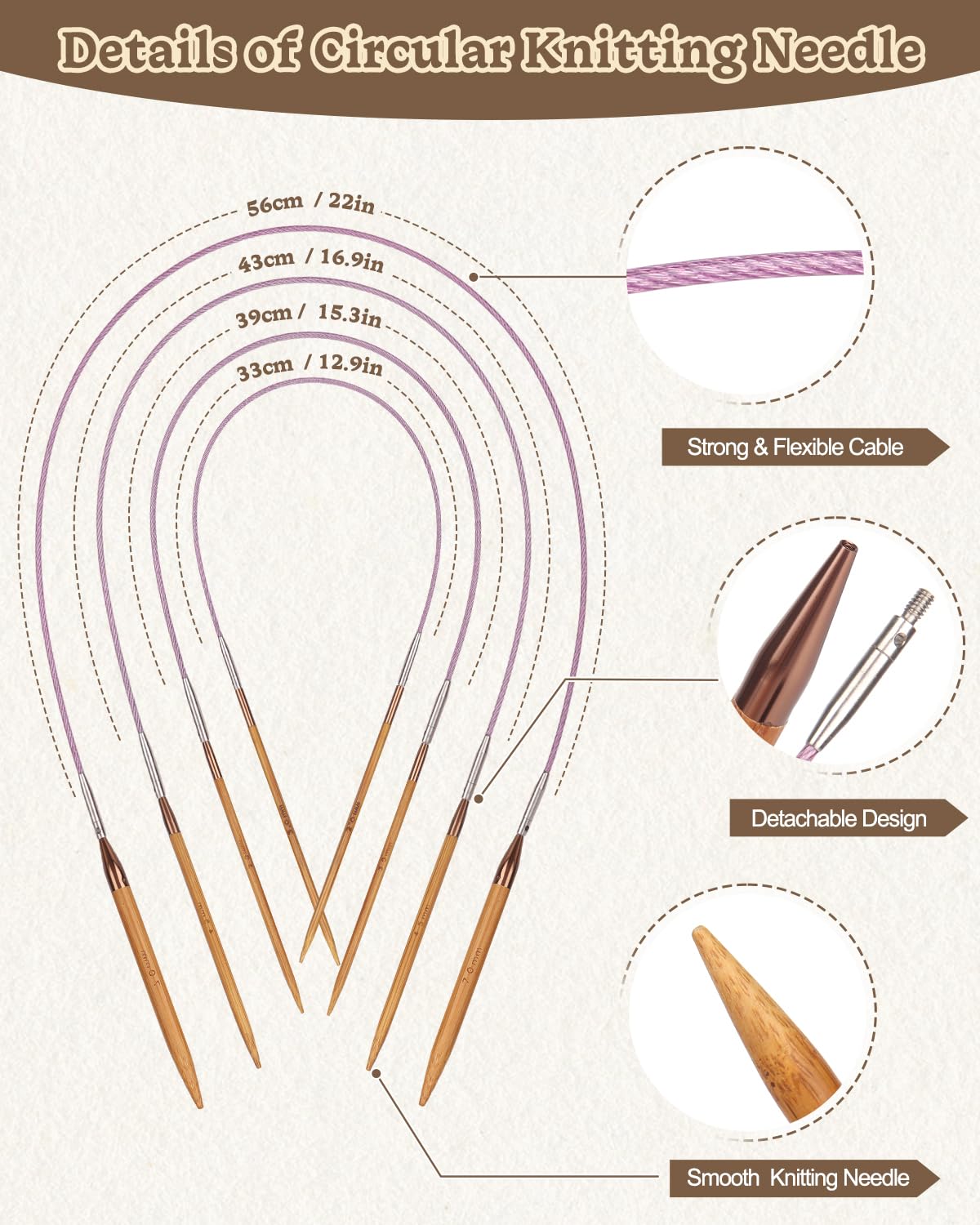 Aeelike Circular Knitting Needles Set, Bamboo Interchangeable Circular Knitting Needles Set including Case & Accessories - Image 3