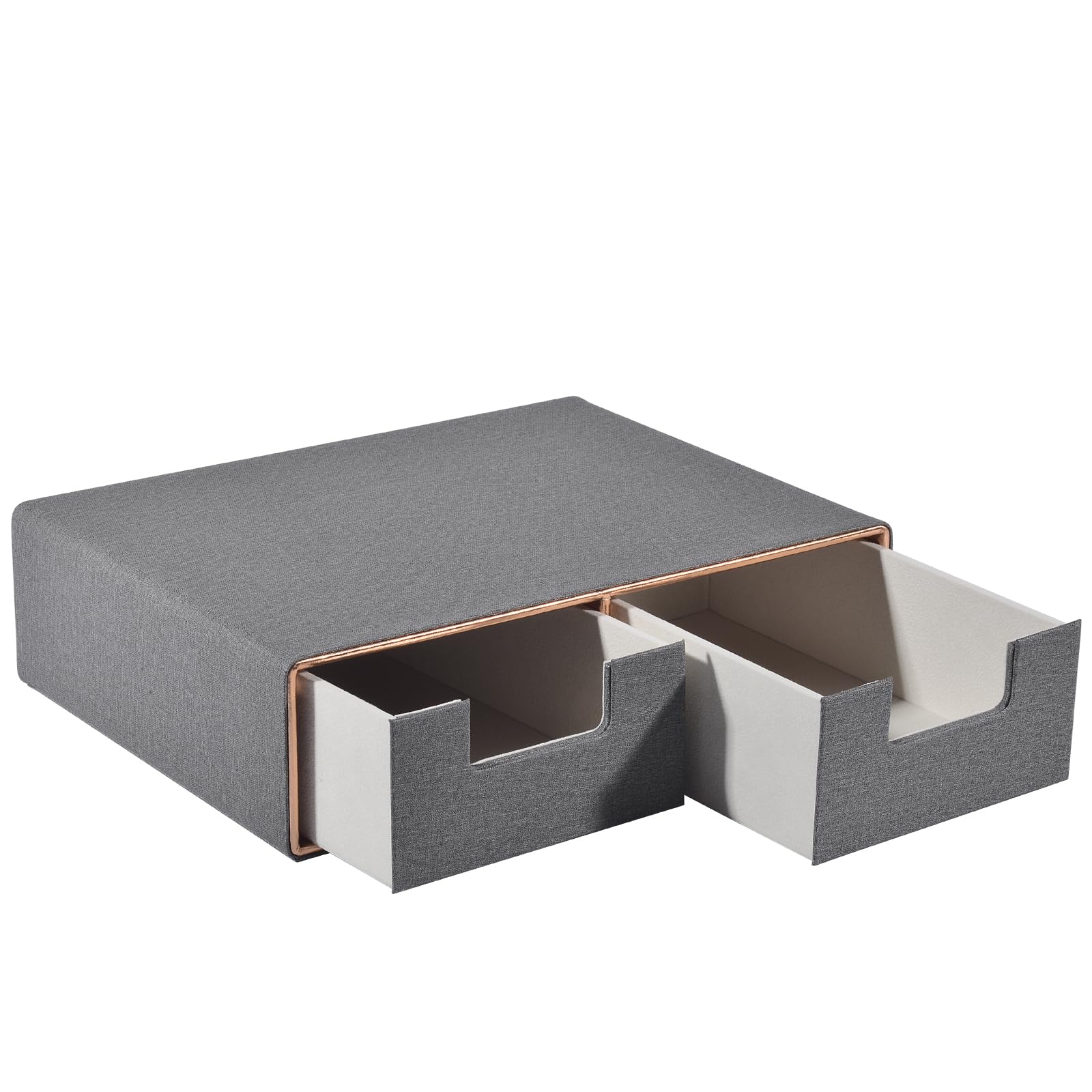 Boîte à tiroirs empilable en cuir avec 2 tiroirs fermés à la main pour ranger les dosettes de café, cafetière partie supérieure de l'organiseur de bureau pour bijoux, cosmétiques, gris