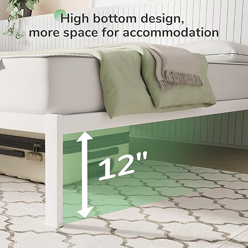 Miniatura 4 de Novilla Marco de cama individual sin cabecero, marco de cama de plataforma de metal, no necesita somier, resistente, soporte de listones de madera,