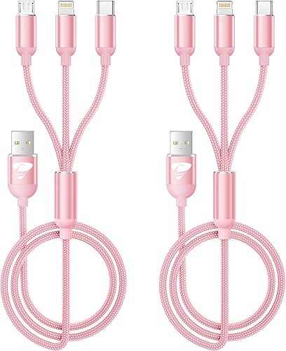 Aioneus Cable de carga múltiple, paquete de 2 cables de carga múltiple de 4 pies, cable de carga universal 3 en 1, adaptador USB múltiple trenzado
