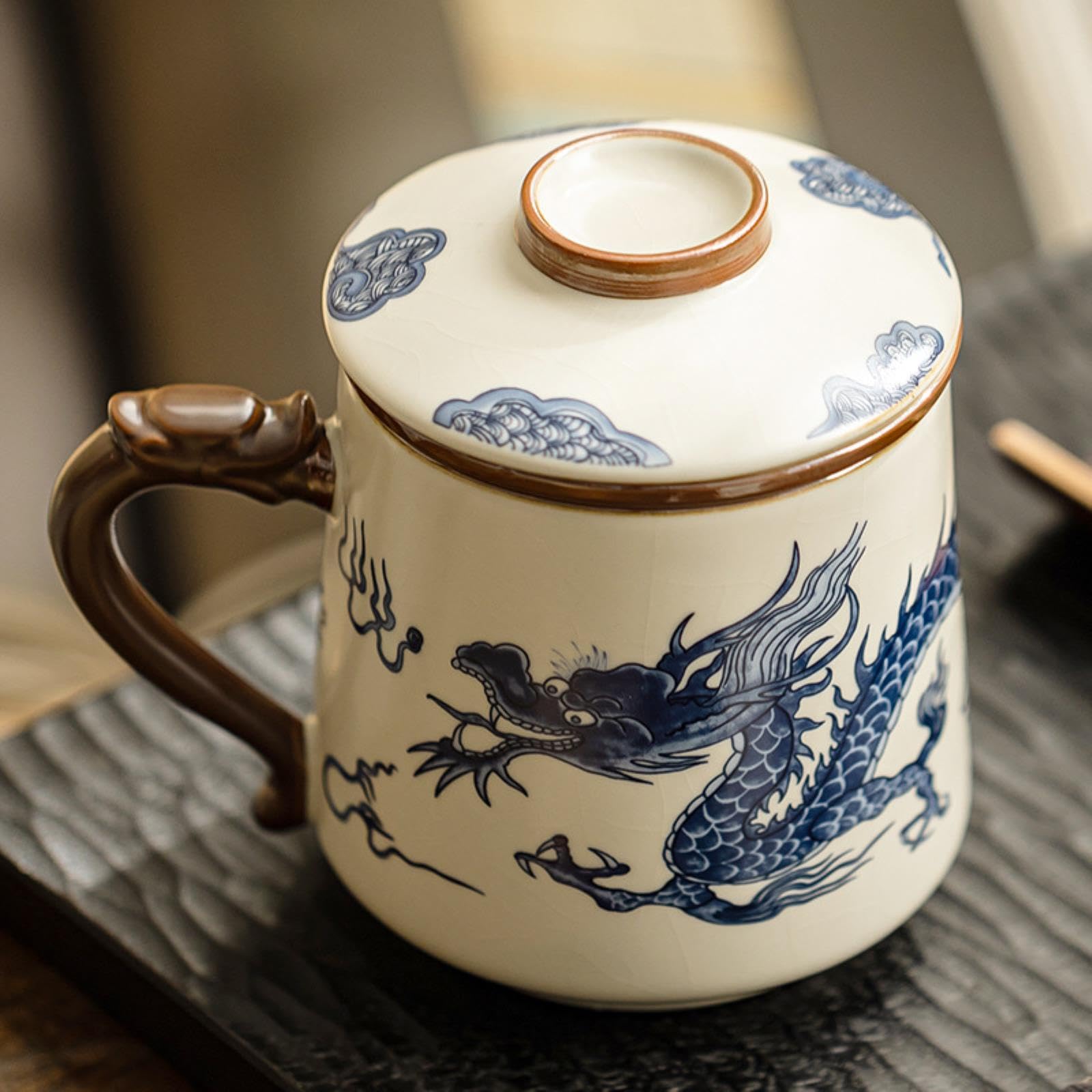 Ru Kiln Tasse minimaliste en céramique avec filtre et boîte à thé Beige 440 ml