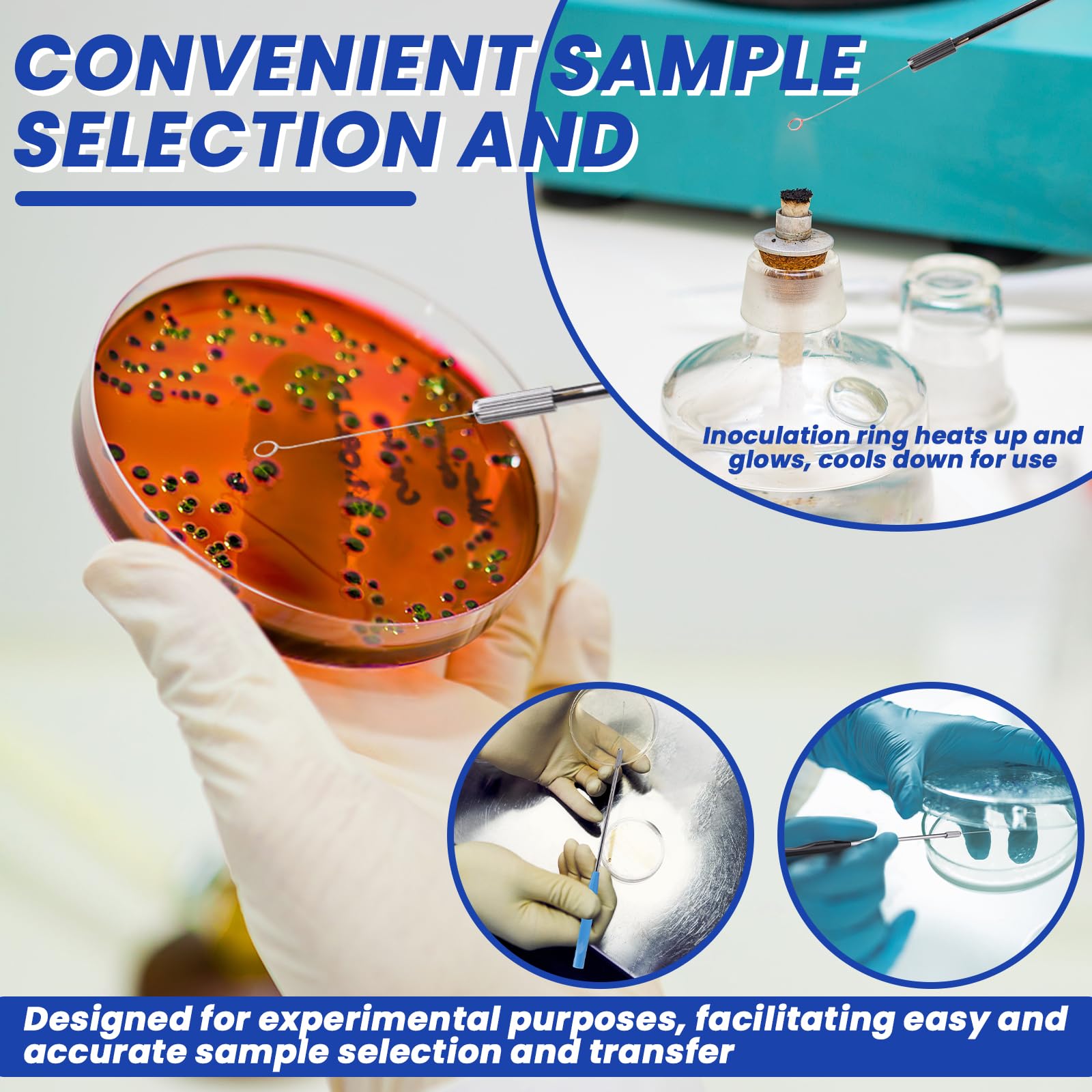 Yitexin 100 unidades de asas de inoculación de nicromo reutilizables con 2 asas de cobre, asas de inoculación de 5 diámetros, anillos de inoculación con puntas de aguja, Microbiológica (100, 5 TAMAÑO)