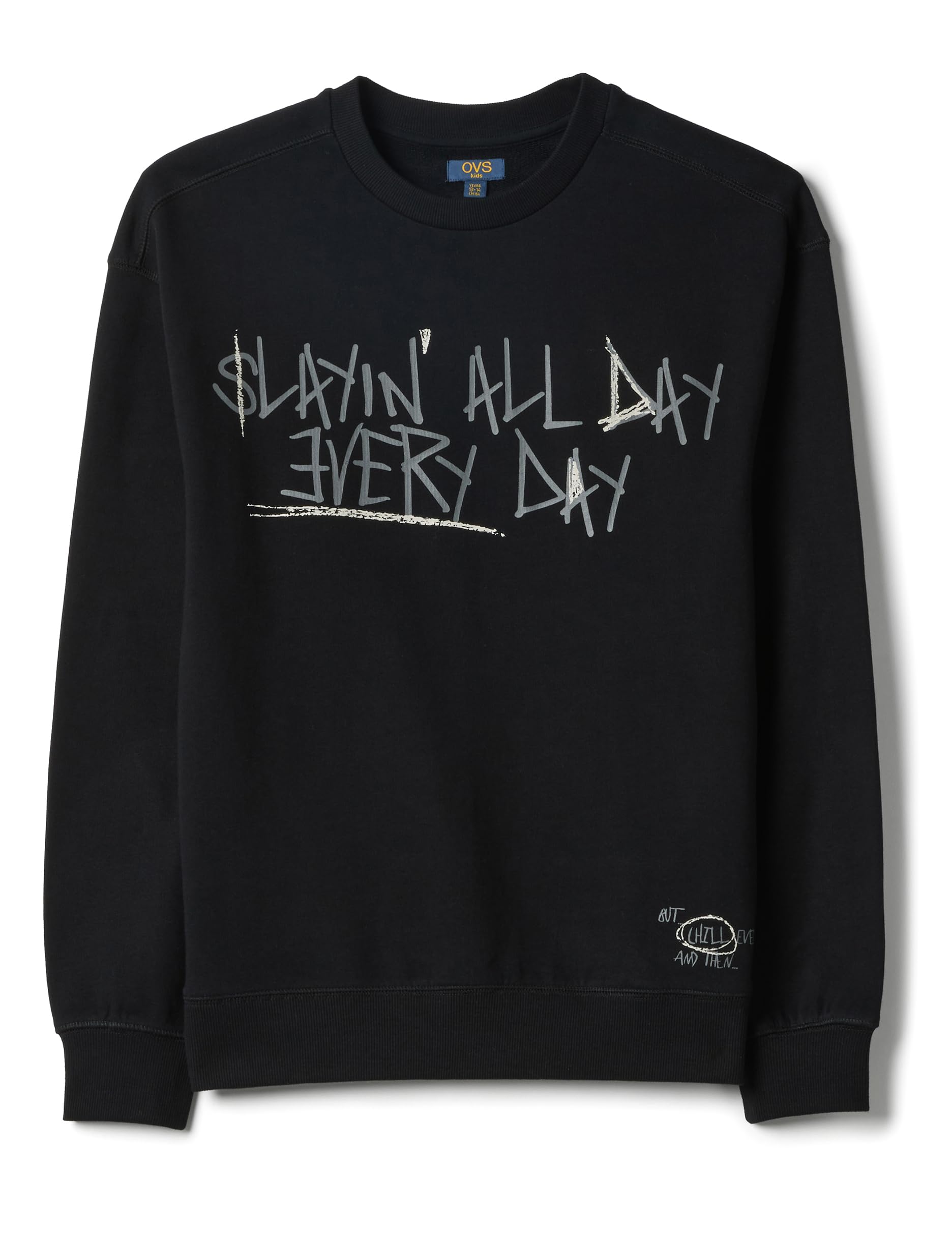 OVS Kids Felpa in Puro Cotone Nera da Ragazzo Over Fit con Scritta