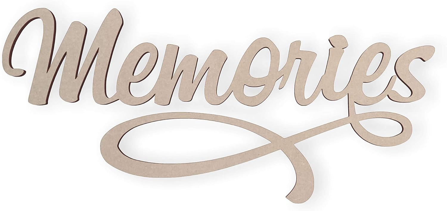 Jess and Jessica Wooden Word Memories Wall Art 36" Thick – Home Decor Accent for Wall Hanging and DIY Crafts, Unfinished MDF Script Cutout Sign for Room Decor in Bedroom, Living Room or Home Office
