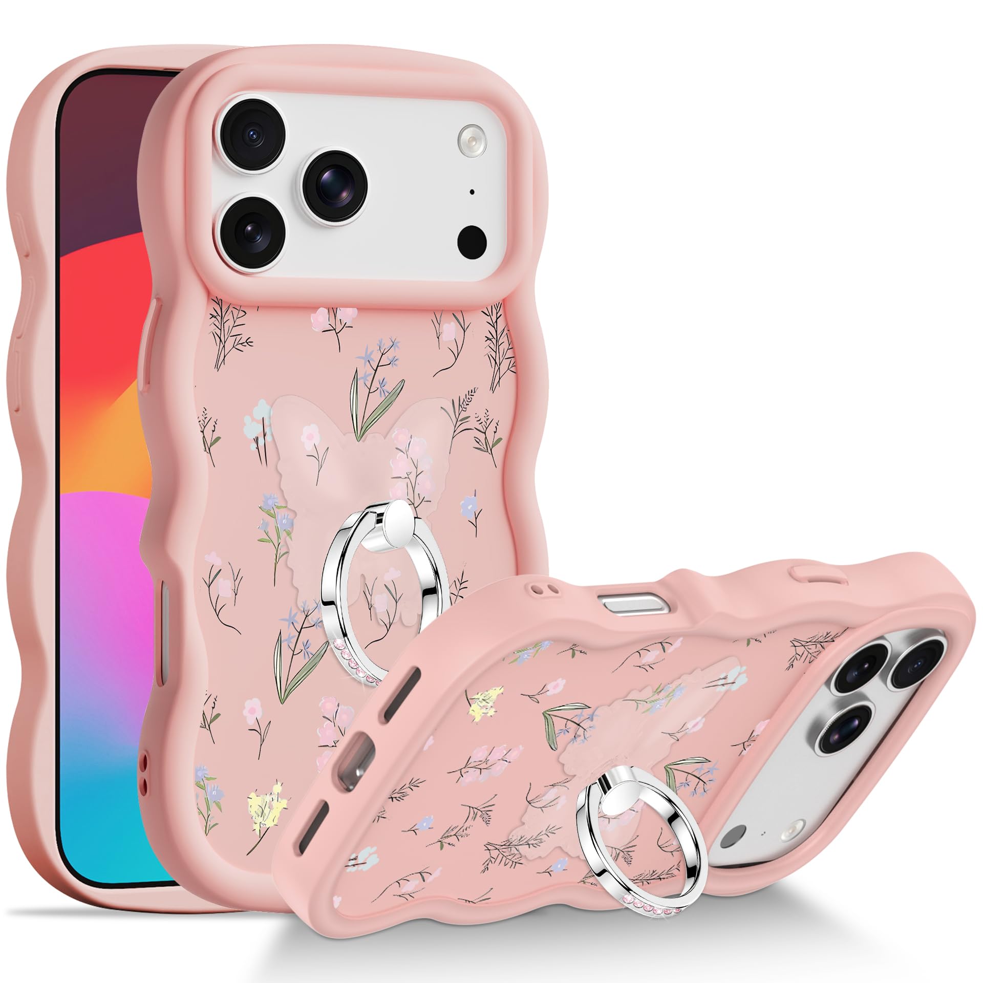 Coque iPhone 15 fleur rose WATACHE avec béquille intégrée