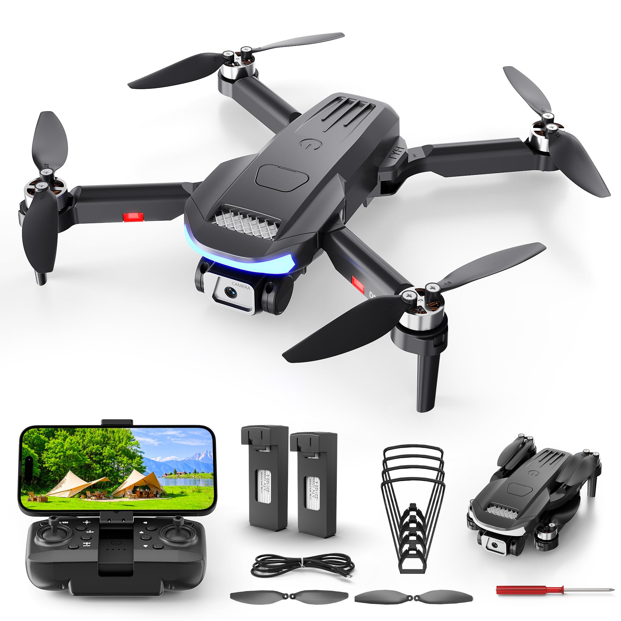 Wipkviey B15 Drone con Cámara 4K HD FPV - Ligero y Plegable para Adultos y Principiantes, Quadcopter RC con Motores Sin Escobillas, 2 Baterías para 36 Minutos de Vuelo, Menos de 249g