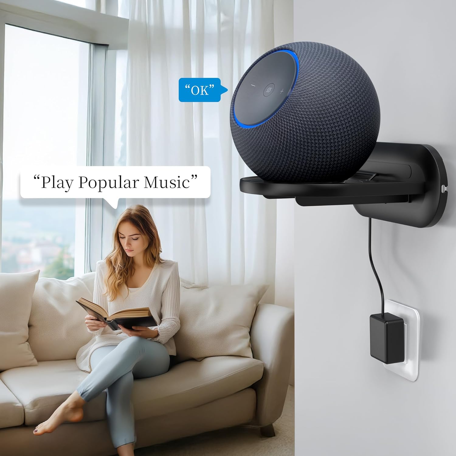 PlusAcc Wall Mount for Studio & HomePod & Era 100, Space-Saving Mounting Stand Holder Shelf with Removable Foam, Built-in Cable Management (Black) - Image 5