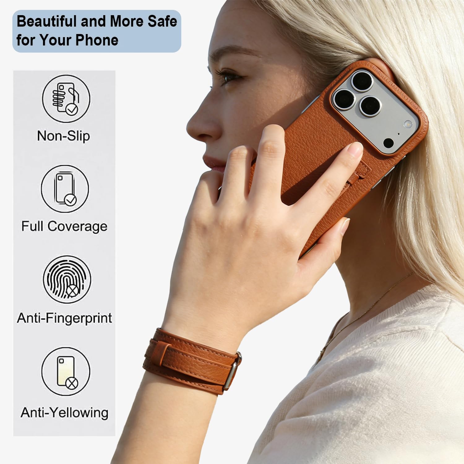 pour iPhone 15 Étui en Cuir avec dragonne et Support intégré (pour iPhone 15/Rouge Selle 6212)