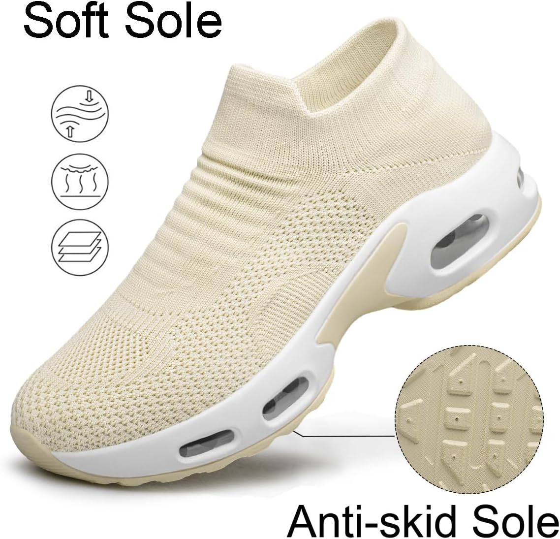YHOON Women's Walking Shoes Slip-on - Sock Sneakers Ladies Nursing Work Air Cushion Mesh Casual Running Jogging Shoes - Image 3