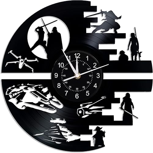 SWars - Reloj de pared con discos de vinilo de Force Wars, regalos para hombres, de 12 pulgadas, reloj único, vintage, planeta, estético, decoración