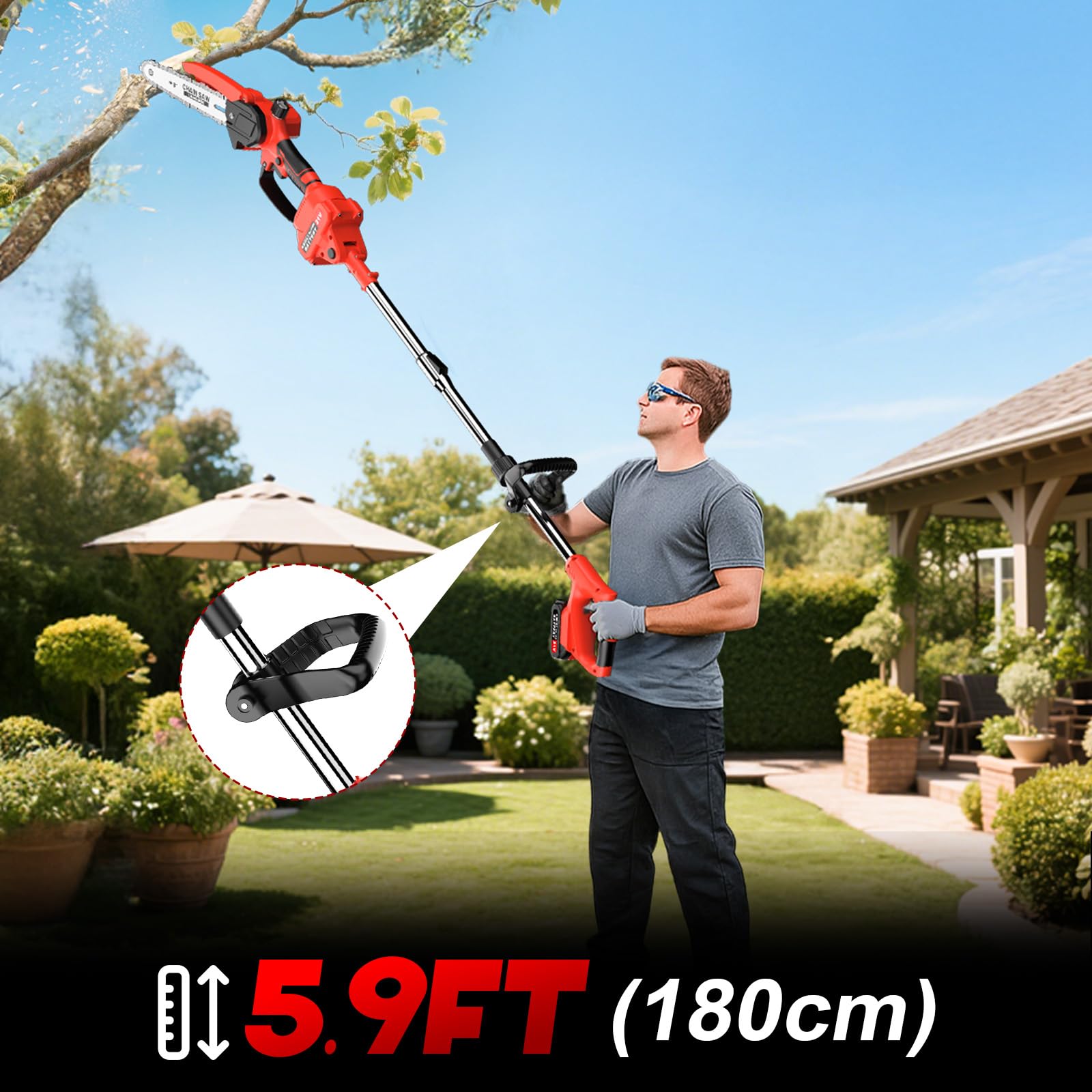 2-in-1 Akku Teleskop Hochentaster, 8 Zoll Hochentaster Akku Elektrisch, Elektrisch 21V Teleskop Astsäge Astschere Hochentaster mit 2 x 1500mAh, für Gartenscheren Astschere Holzschneidenz