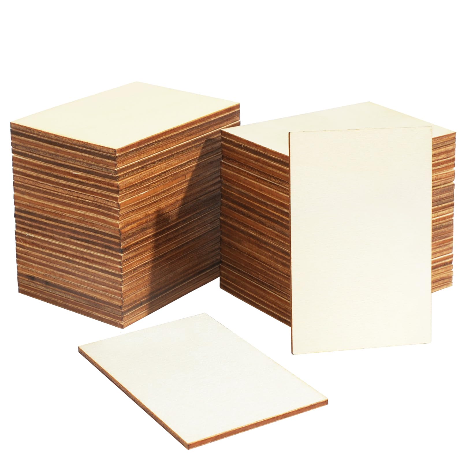 80Pcs 5 x 7.5cm Wooden Rectangles Slices, Unfinished Wooden Rectangle