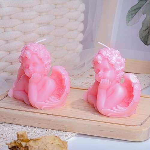 Miniatura 3 de Nuanchu Eclectic Angel Decor - 2 velas veganas perfumadas de soja (blanco, rosa) para decoración femenina del hogar y dormitorio de moda