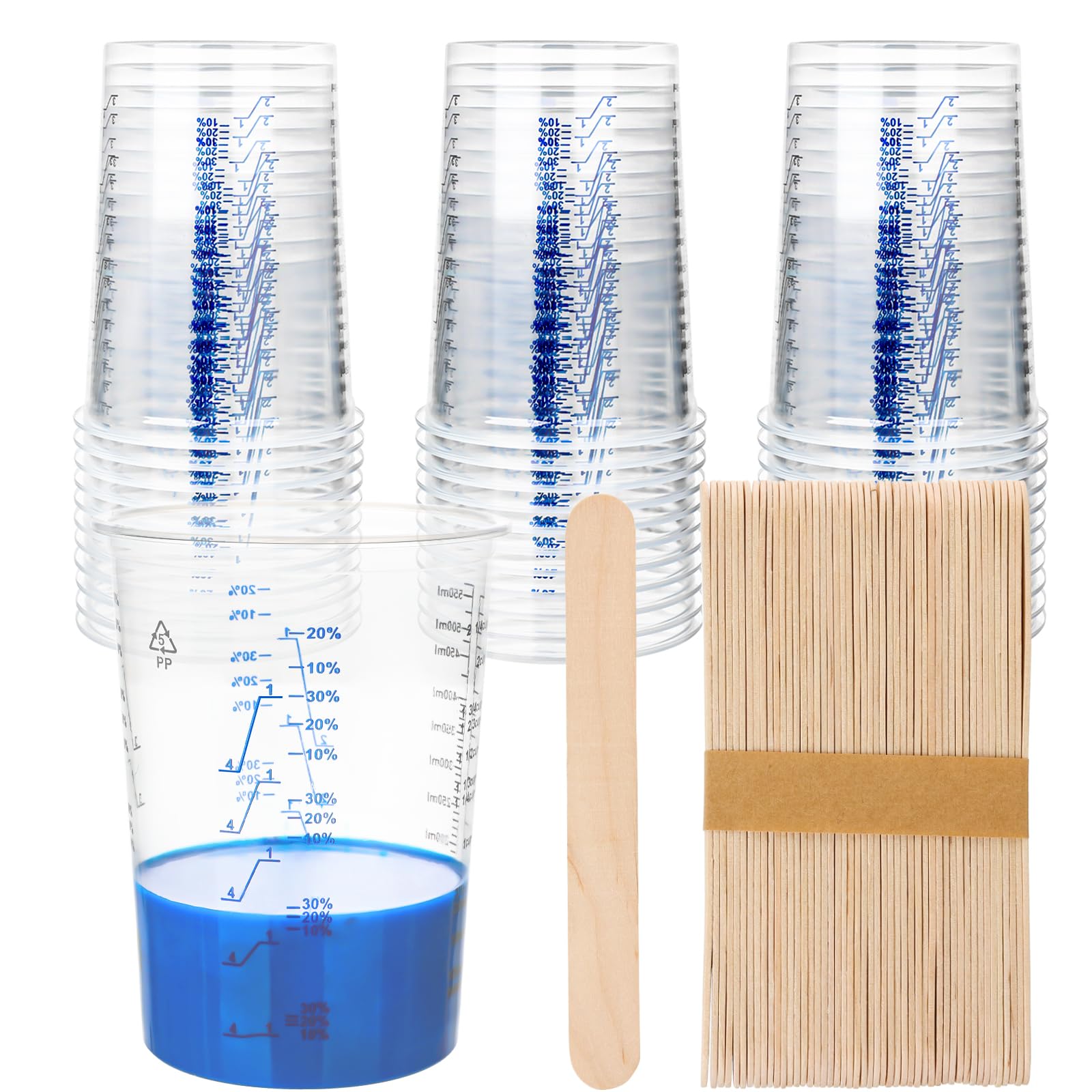Paquete de 50 tazas medidoras de plástico para líquidos de 20 onzas (600 ml), vasos desechables para mezcla de pintura para resina epoxi, tazas medidoras desechables para resina, relaciones de