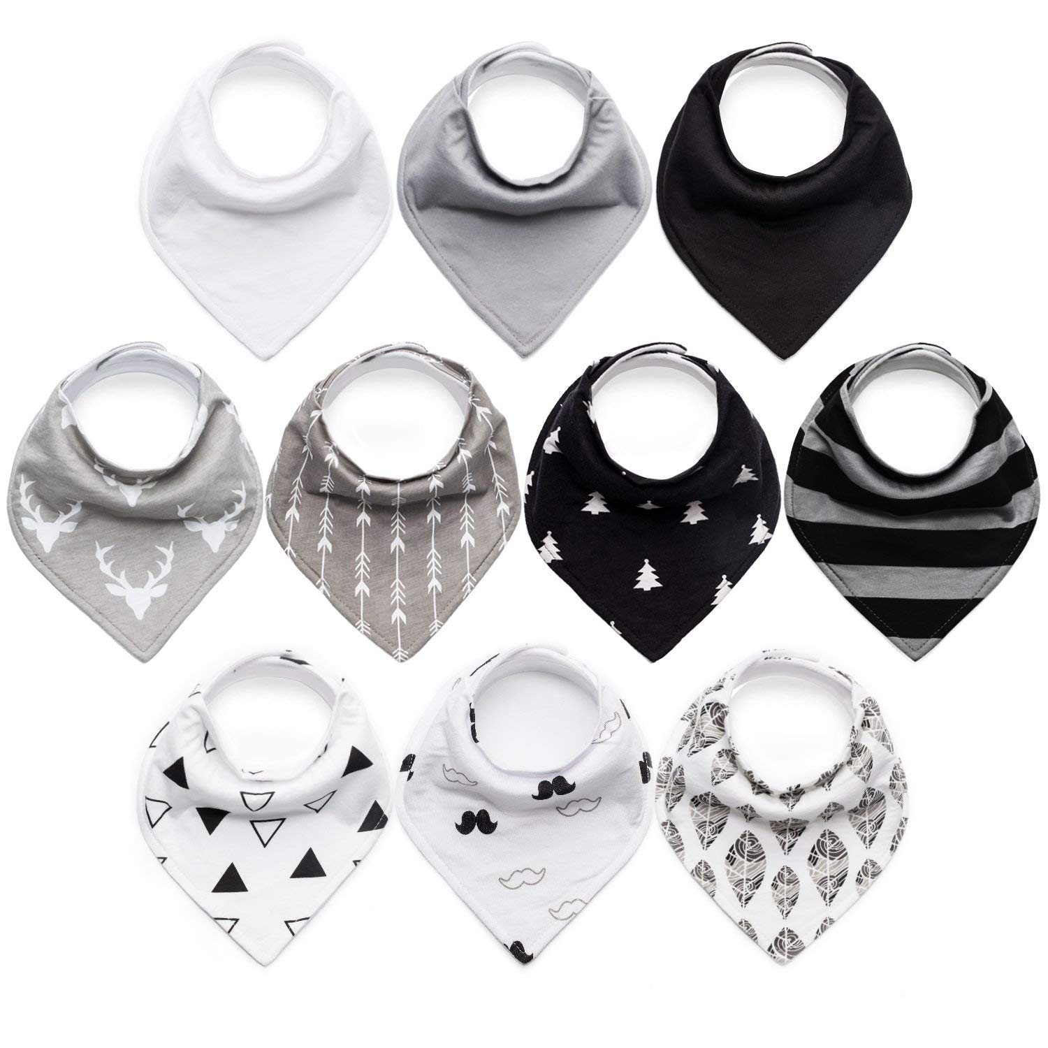 Upsimples 10-Pack Baby Bandana Bibs for Boys - Super Absorbent for Drooling and Teething