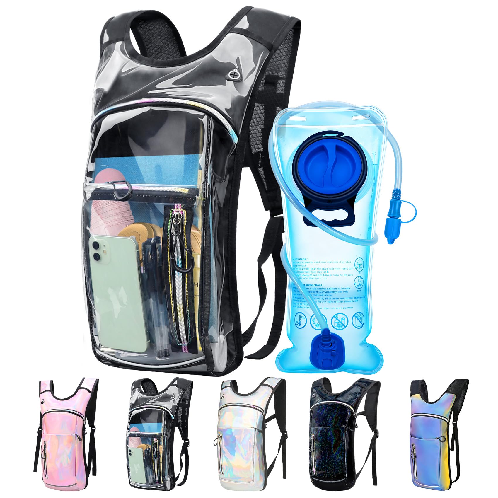Mochila de hidratación, mochila de agua con bolsa de hidratación de 2 L, mochila de agua rave, mochila de hidratación de aislamiento ligero para senderismo, correr, ciclismo, equipo de