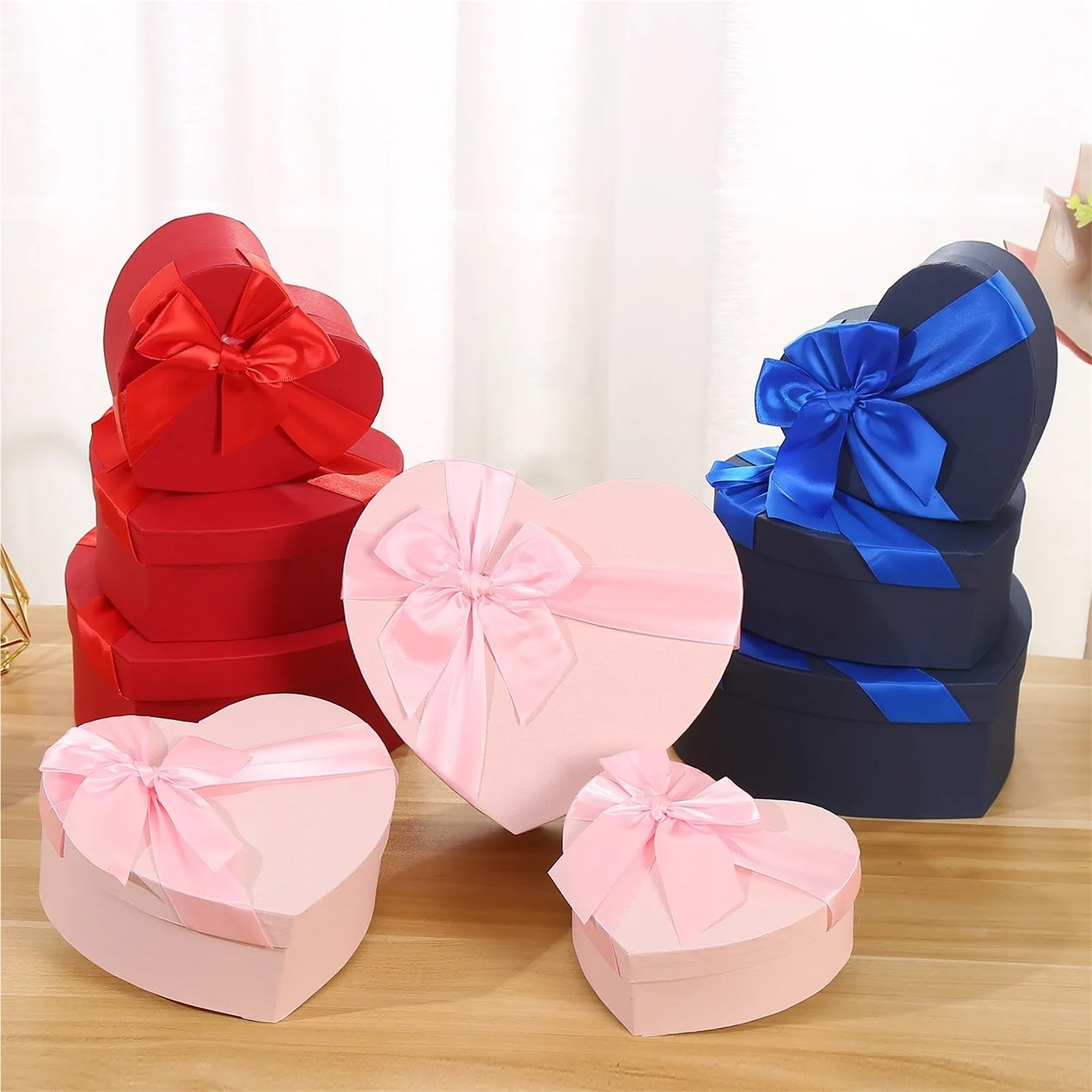 Pudełko w kształcie serca, Pudełko prezentowe w kształcie serca z pokrywką i wstążką, wielokolorowe, różne rozmiary, opakowanie 3 szt.(Pink,3PCS(S M L))