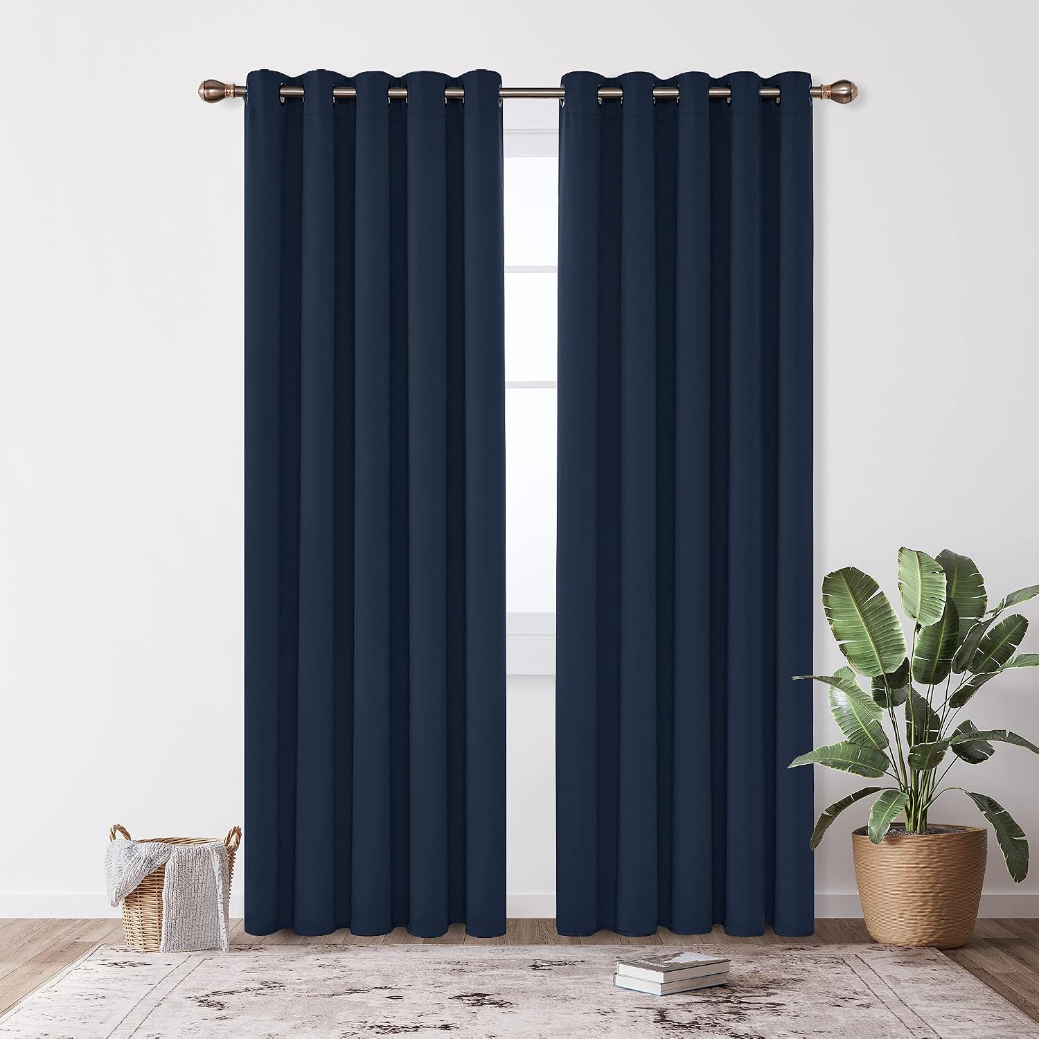 Deconovo Super Soft Ring Top Curtains Thermal Insulated Blackout Curtains for Nursery 66 x 90 Inch Navy Blue 2 Panels - Image 3