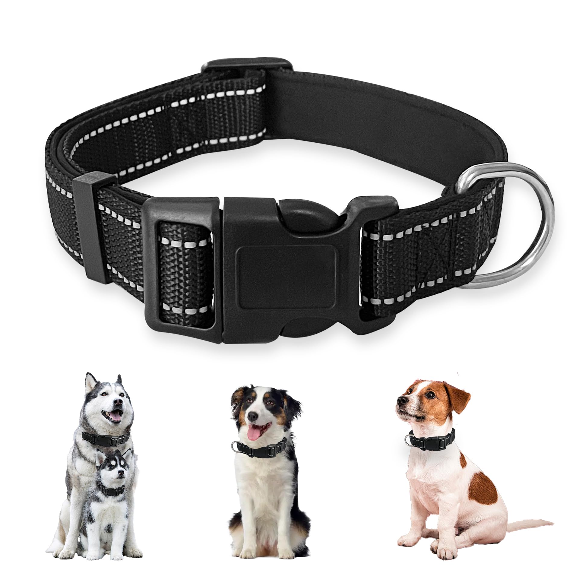 UBRAVE Dog Collar,Reflective Nylon Dog Collar,With Quick Release Buckle,With Soft Neoprene Padding,Adjustable Nylon Collars for Medium Dogs M