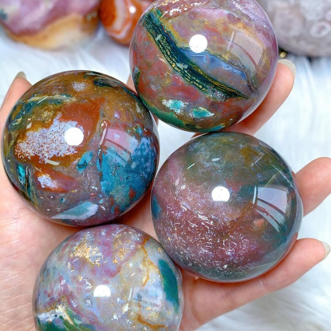 DPURPIWADY Ocean Jasper Sphere 7-7.5cm (3 Inch) - Hand Polished Crystal Ball for Home & Office Decor, & Work, Stone Gift
