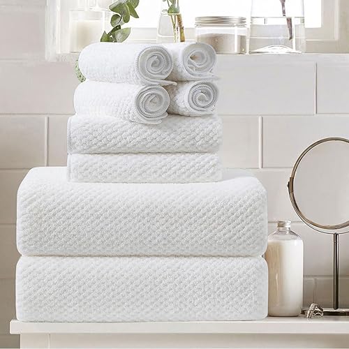 Miniatura 1 de Juego de 8 toallas de baño grandes blancas para la familia, 2 toallas de baño de gran tamaño, 2 toallas de mano, 4 toallas pequeñas, 600GSM, suaves,