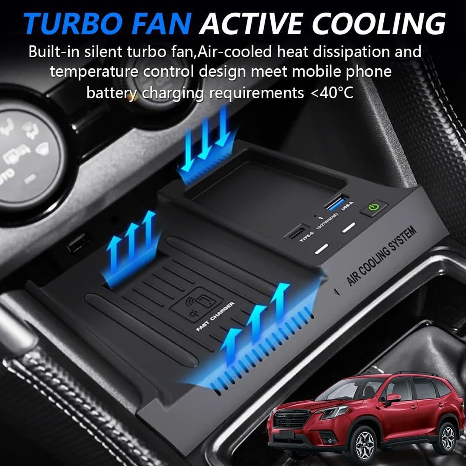 Bezprzewodowa ładowarka Samochodowa Telefonu do Subaru 2019 2020 2021 2022 2023 2024 Forester, Konsola środkowa Akcesoria Podkładka ładująca, Szybka ładowarka do i-Phone Sam-sung