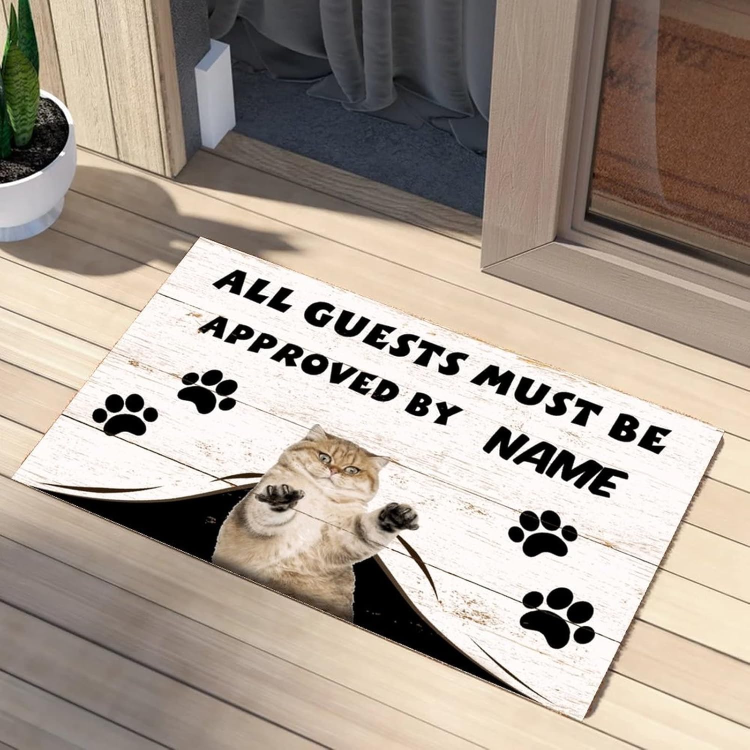 All Guests Must Be Approved by Cat Entry Mat Cat Paws Footprint Traps Dirt and Moisture from Muddy Shoes Coconut Coir Floor Mats Natural Machine Washable Pet Cat Owner Gifts 16x24in