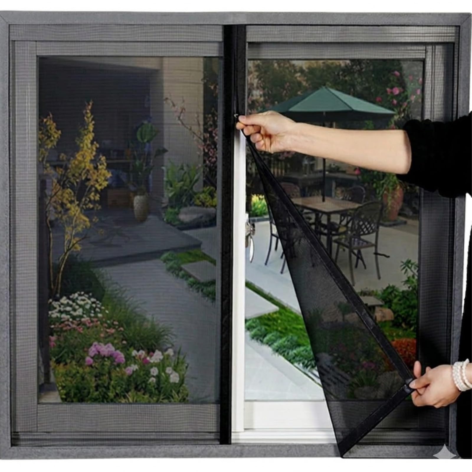 Zipper Version Self-Adhesive Mosquito Net for Windows Fiberglass Mesh, Foldable Cat Scratch Resistant Mesh Curtain, Air Flow Friendly Washable Fly Screen for Bedroom Patio(Black,60x100cm)