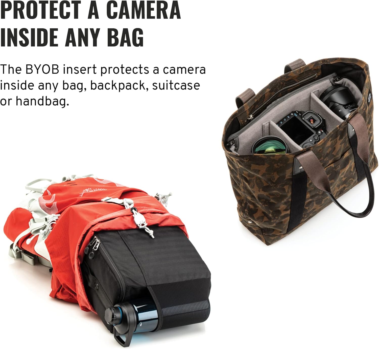 Tenba BYOB 13 Camera Insert - Turns any bag into a camera bag for DSLR and Mirrorless cameras and lenses – Black (636-632)