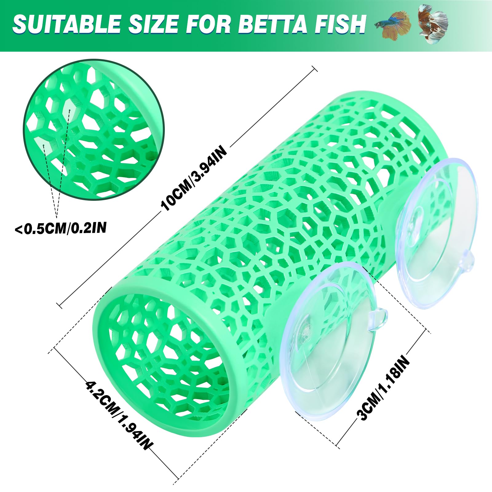 Abizoo Betta Tunnel,Betta Fish Hideout,Small Hole Hollow Betta Tube,Safe Betta Fish Toys for Small Fish Shrimp Guppy,Aquarium Cave Betta Hammock House Fish Tank Decorations Accessories mint green - Image 2