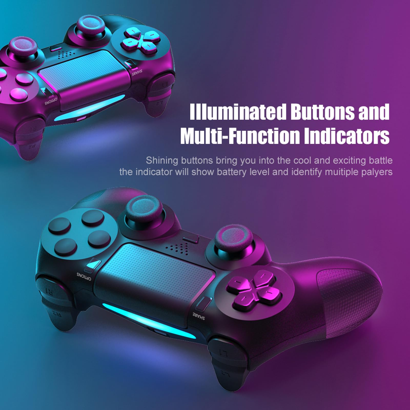 Wireless Controller für PS-4, LED Game Controller Kompatibel mit PS-4/Slim/Pro/PC, Gamepad mit Dual Vibration, Touchpad, 6-Achse