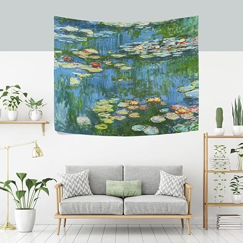 Miniatura 2 de Wall Tapestry Water Lilies Monet Flowers Decoration Wall Hanging Tapestry 90 x 60 Inch