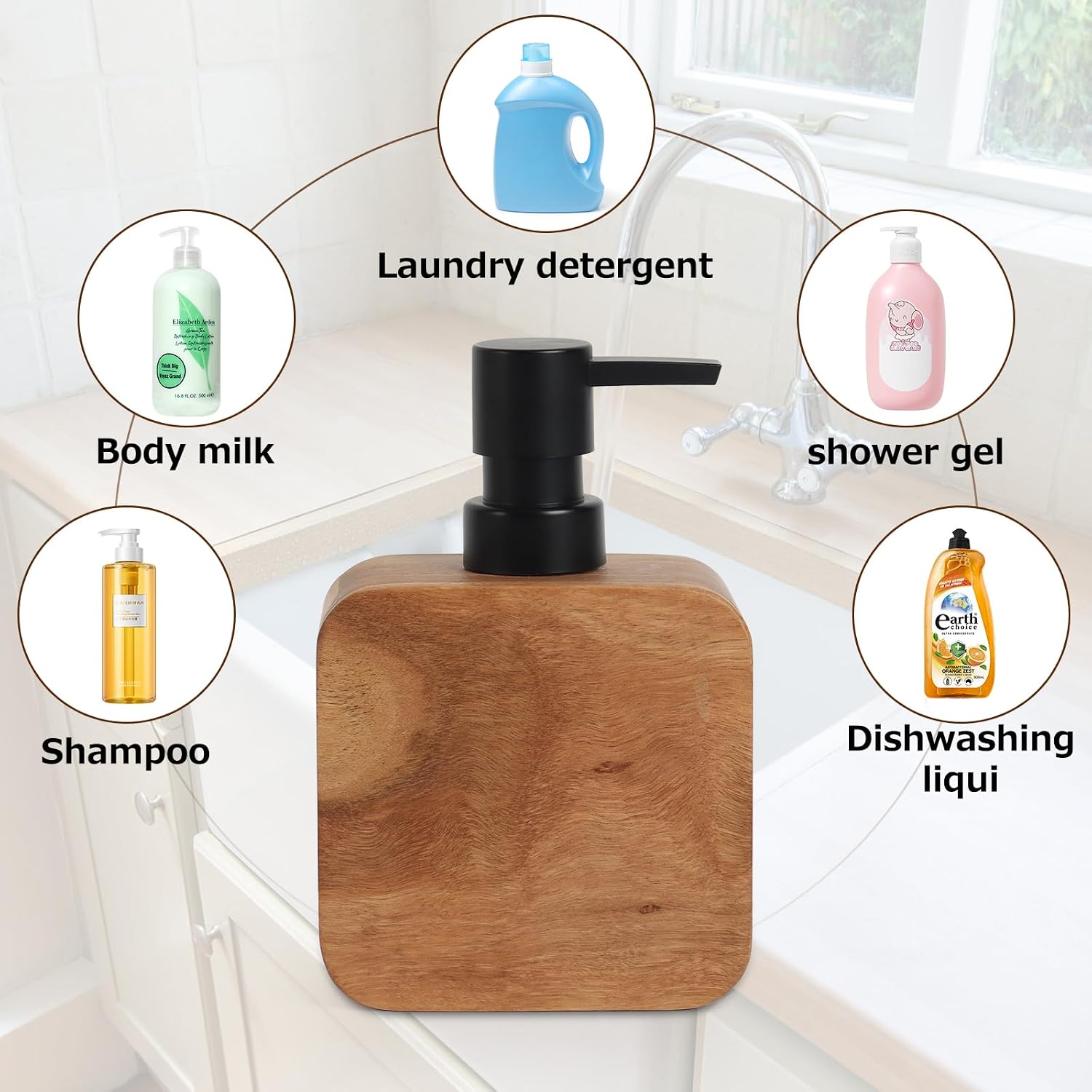 Handmade Mango Wood Soap Dispenser, Elegant Design, Easy to Fill, Liquid Dispenser Suitable for Homes, Bathroom, Hotels, Restaurants | Elegant Design, Easy to Fill, Liquid Dispenser, Suitable for Homes, Bathroom, Hotels, Restaurants
