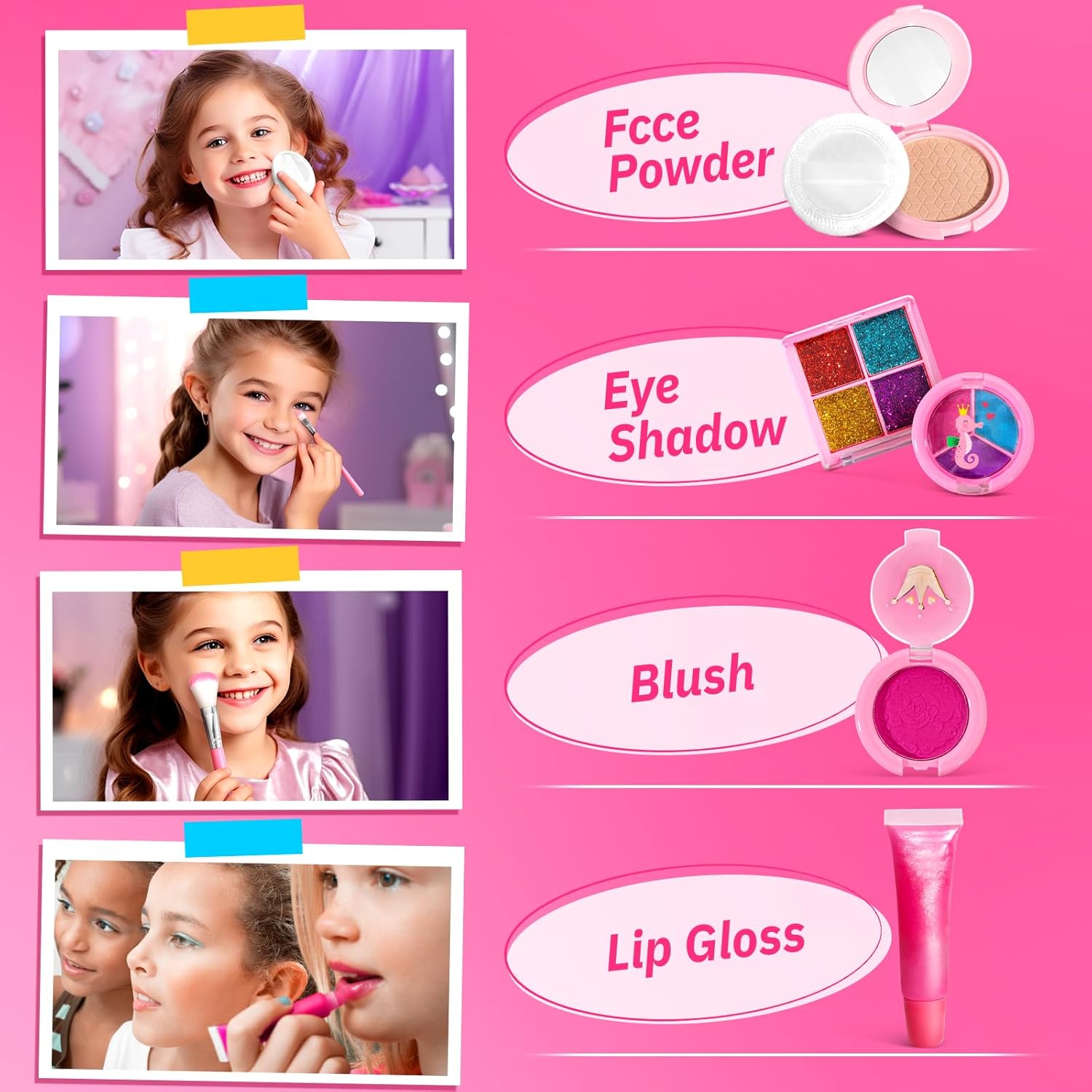 ULOVEME Kids Real Makeup Kit for Girls with Fluffy Purse - Real, Non Toxic, Washable Make Up Toy - Umicorn Toys Gift for 3 4 5 6 7 8 Years Old Girls Birthday - Easter Gifts for Girls (Pink Umicorn)