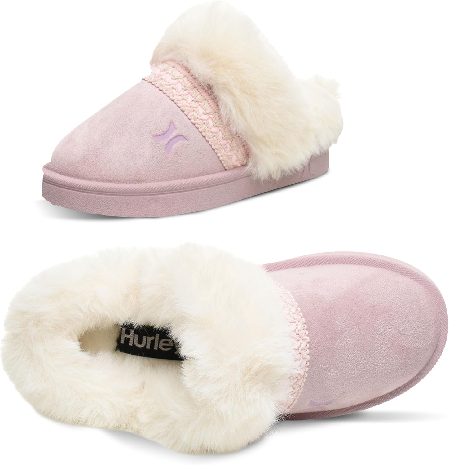 Hurley Kids Kimmie House Slippers for Kids, Faux Fur Lined Clog Slippers for Girls and Boys, Comfy House Shoes with Rubber Sole
