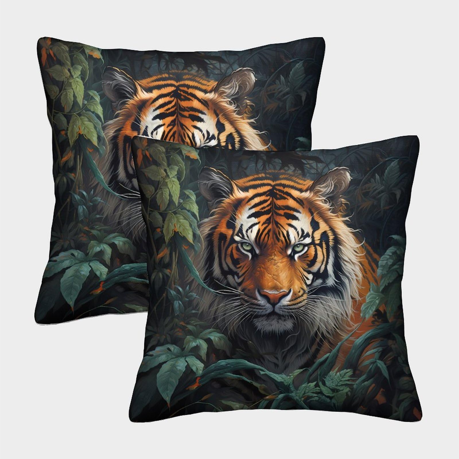 QFVANSIYO 3D Printed Jungle Tiger Microfiber Pillowcase for Adults Teens Bedroom Bedding Decor Tiger Pillow Cover Soft Neck Support 40x40cm