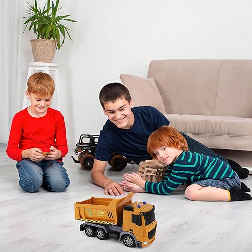 Miniatura 6 de Camión volquete de juguete a control remoto  Vehículos de construcción RC con luces de advertencia azules, camiones de juguete para niños y niñas de