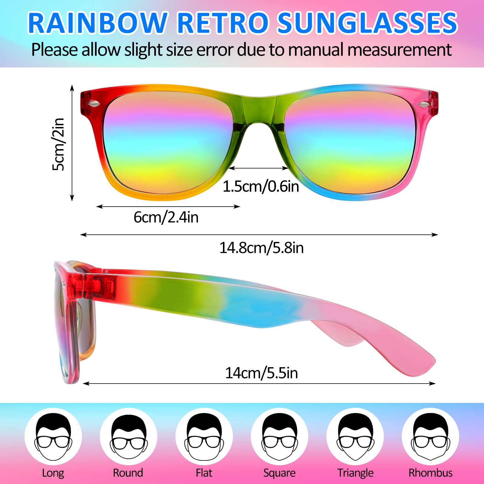 Hifot Colored Sunglasses Set, Heart Shaped Rimless Sunglasses + Rainbow Retro Sunglasses - Image 3