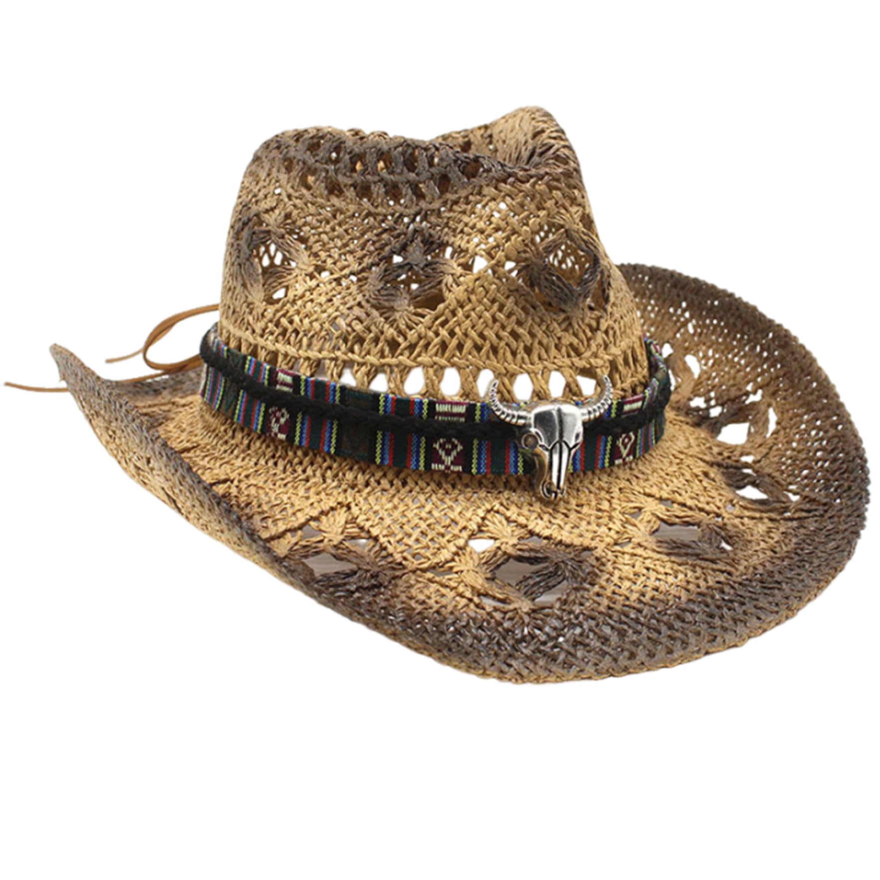 Wedhapy Sombrero De Vaquero De Paja De ala Ancha Sombrero De Sol De Playa De Paja Occidental Gorra Transpirable Sombrero De Jazz Occidental Sombrero De Vaquero De Moda Chapeau Cowboy para Hombres Mujeres