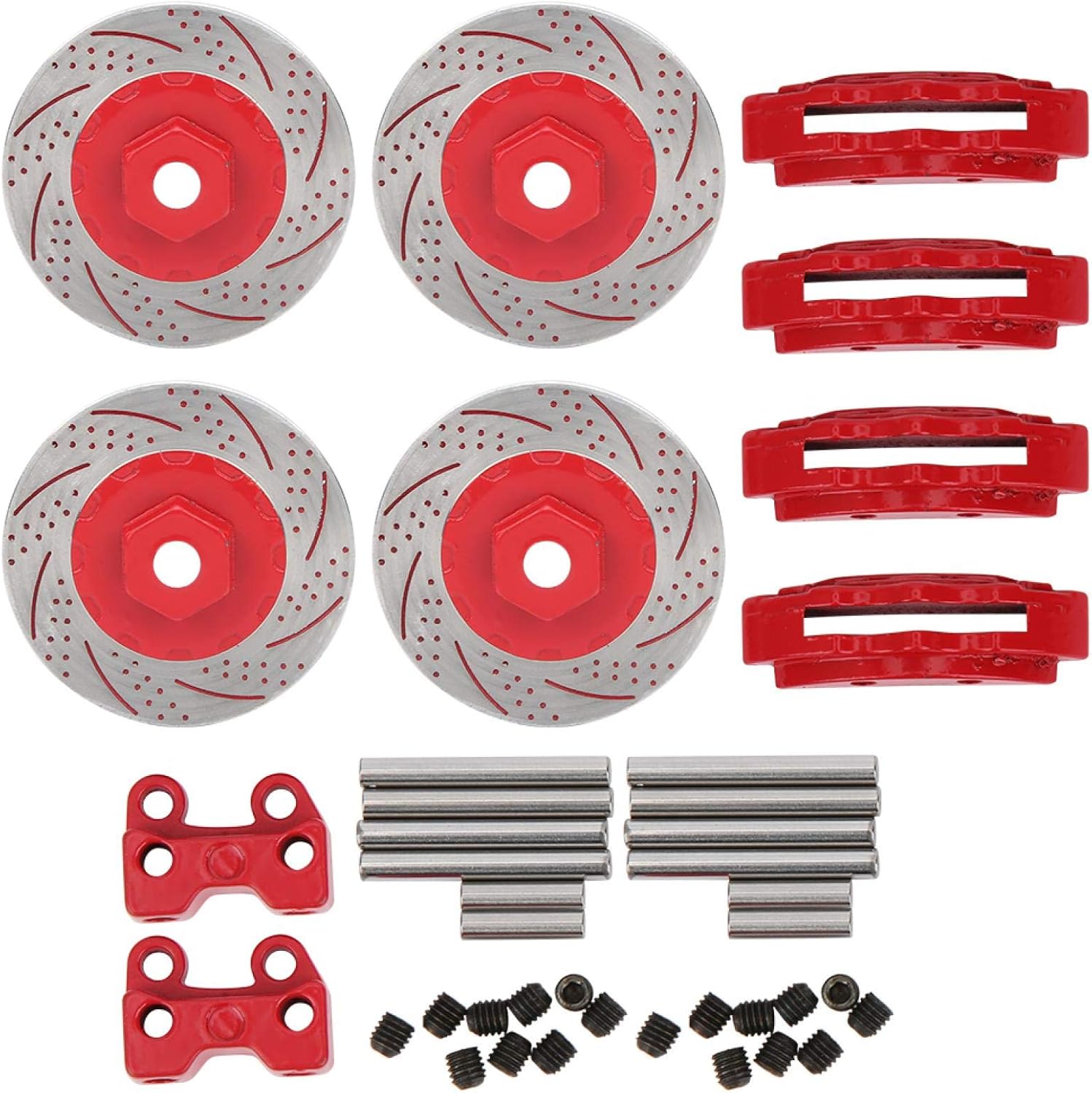 EVTSCAN 4Pcs RC Car Brake Disc Calipers RC Metal Simulation Brake Disc Calipers for TRX4 TRX6 1/10 RC Series Car(Red)