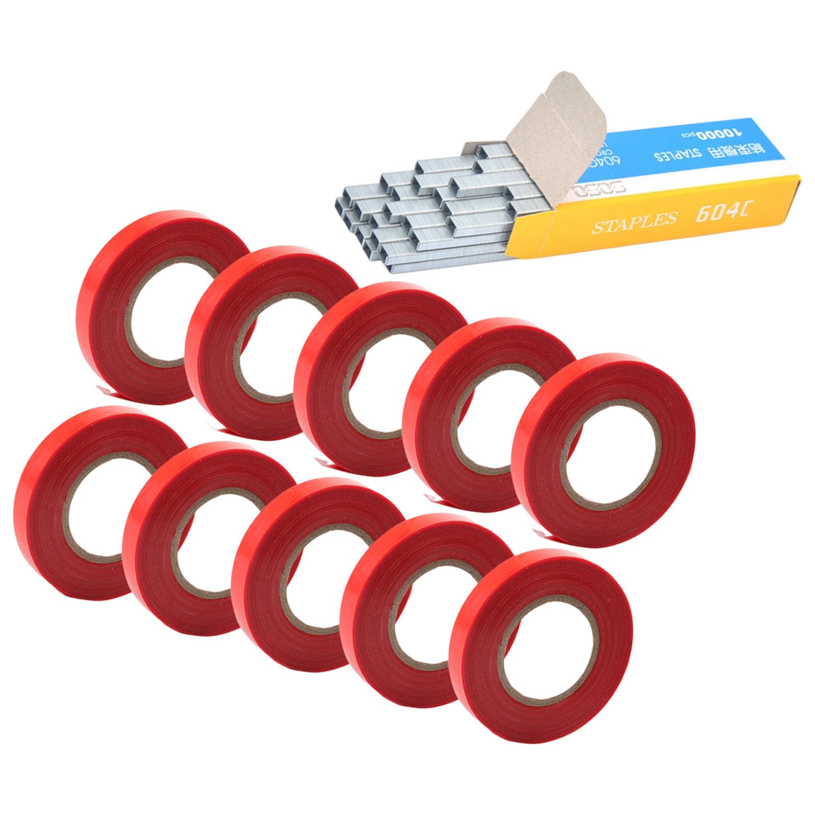 Xagmodshn 10Pcs Red Straps 1 B Plant Tying Tool Stainless Steel Staple Pin & Branch Tape For Vineyards Tomato Grape Growth Device Plant Ties Tape For Outdoor