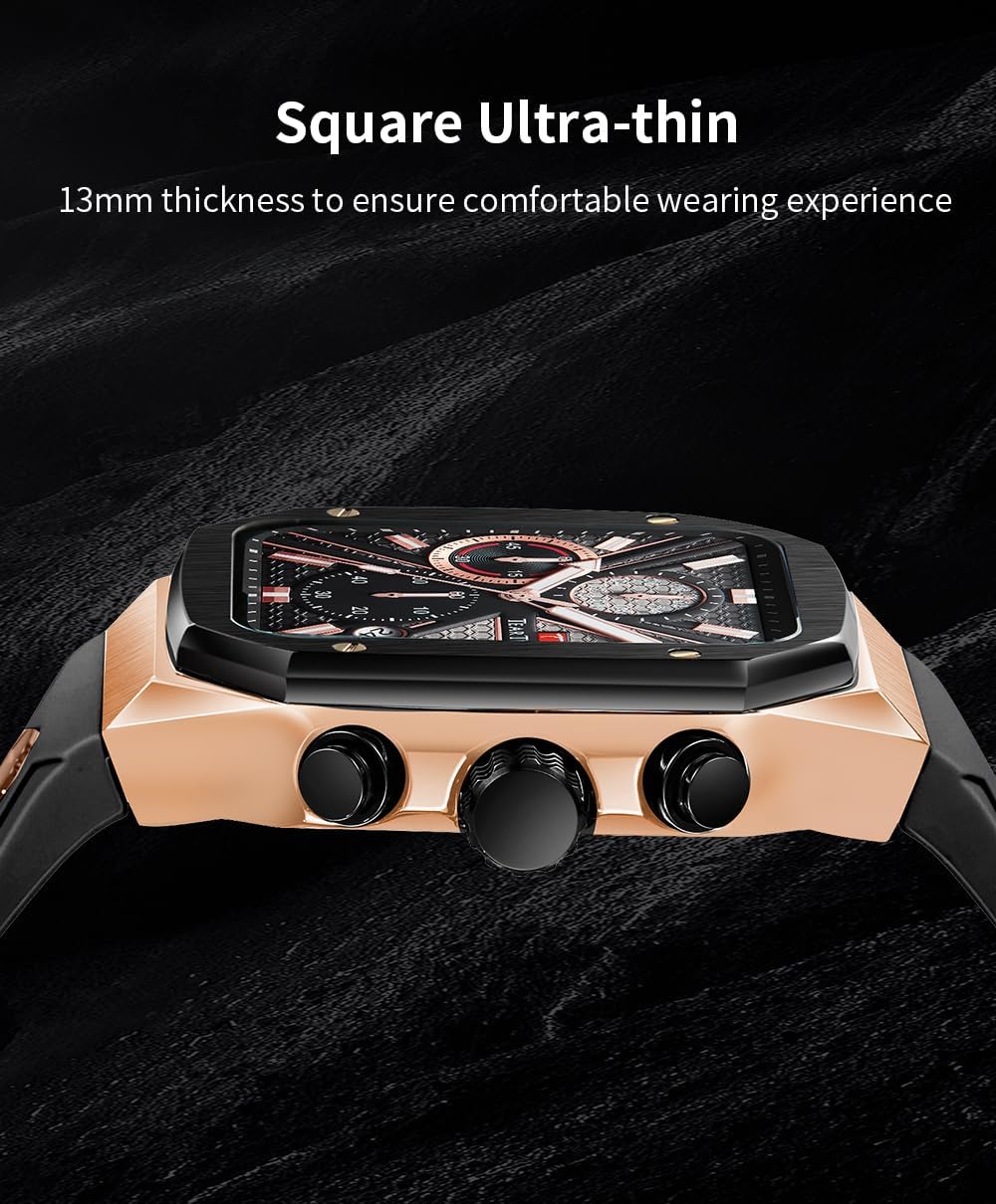 Rectangle Mens Watches Luminous Waterproof Luxury Dress Men's Wrist Watches Chronograph Analog Square Watch for Men with Silicon Strap - Image 4