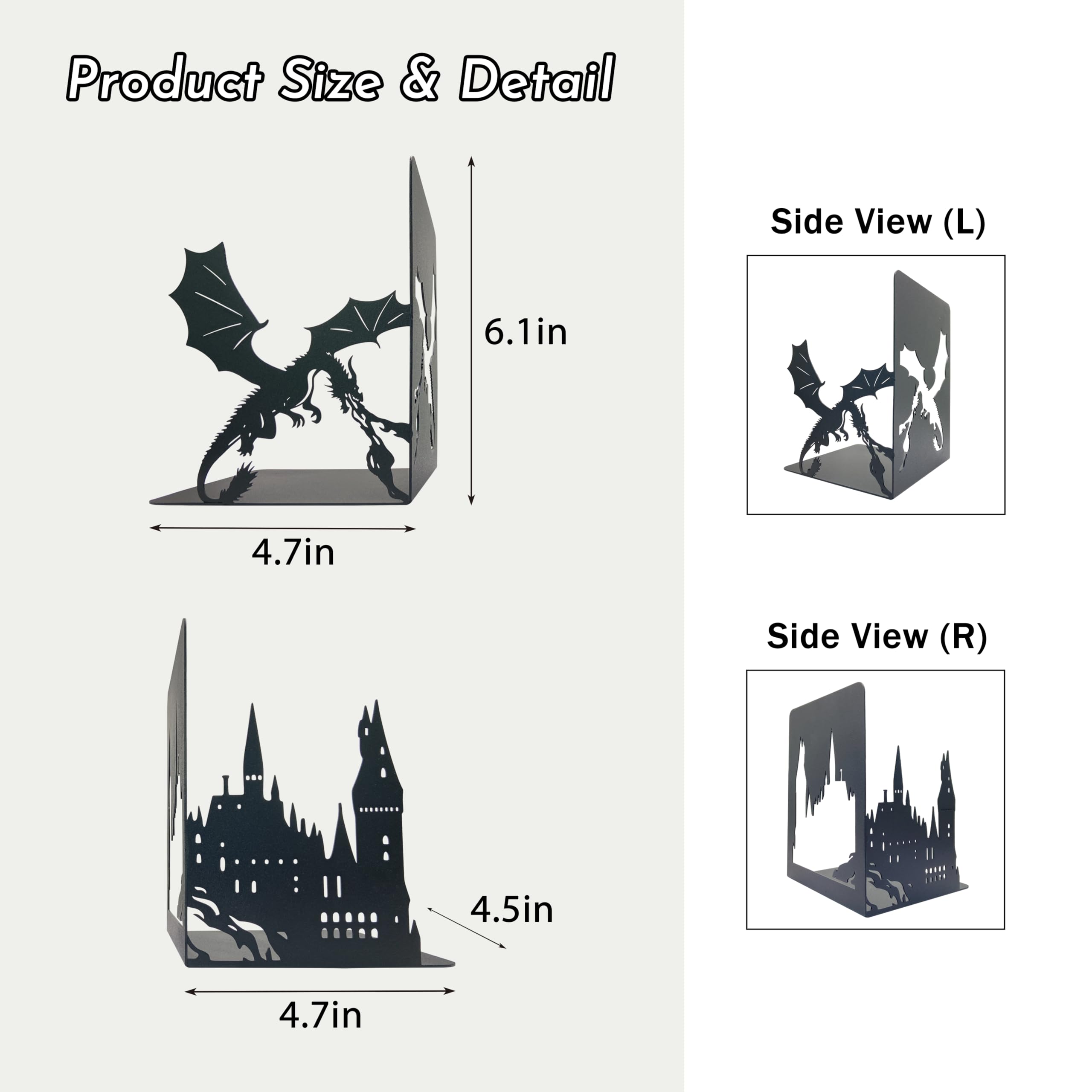 Unique Metal Castle Dragon Bookends, Midieval Castle Mystic Decorative, Fantasy Bookends, Decorative Bookend, Dragon Bookshelf Decor, Book Ends for Home, Living Room Desk Shelf Decor Office Library