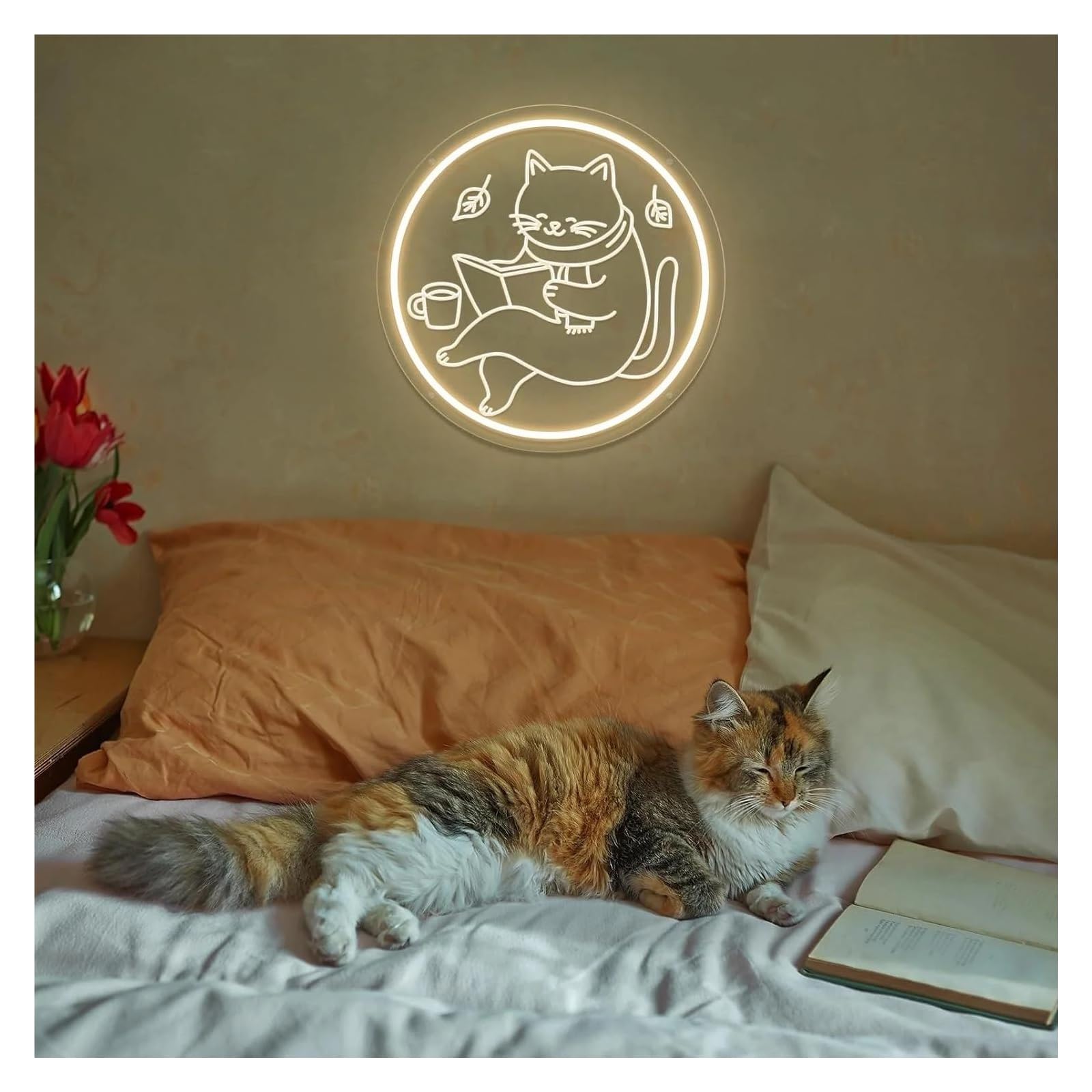 Flybaby Insegna Al Neon Gatto Sorridente Con Occhiali – Luce LED USB Dimmerabile Per Parete, Rosa