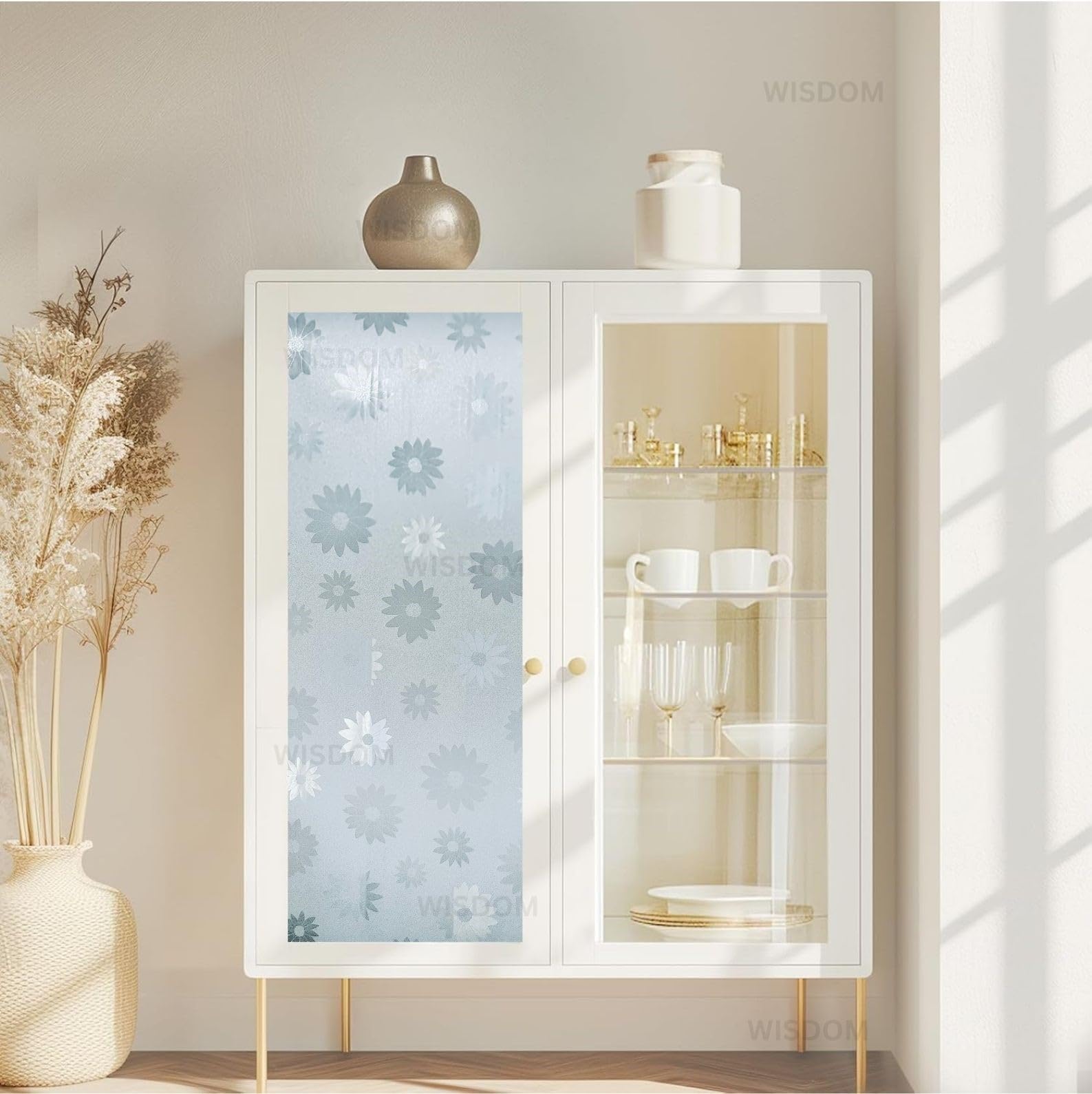 WISDOM Premium Frosted Glass Window Film Self Adhesive Decorative Glass Window Privacy Film UV Control Removable Vinyl Privacy Film (Sunflower Frosted, 12x36 Inch) 2