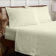 3-Piece Set 100% Brushed Cotton Soft Warm Flannelette 30cm Fitted Sheets Set with Pillowcase Double Size Thermal Luxury Bedding Flannel Extra Deep Cozy Fitted Bed Sheet (Cream, Double)