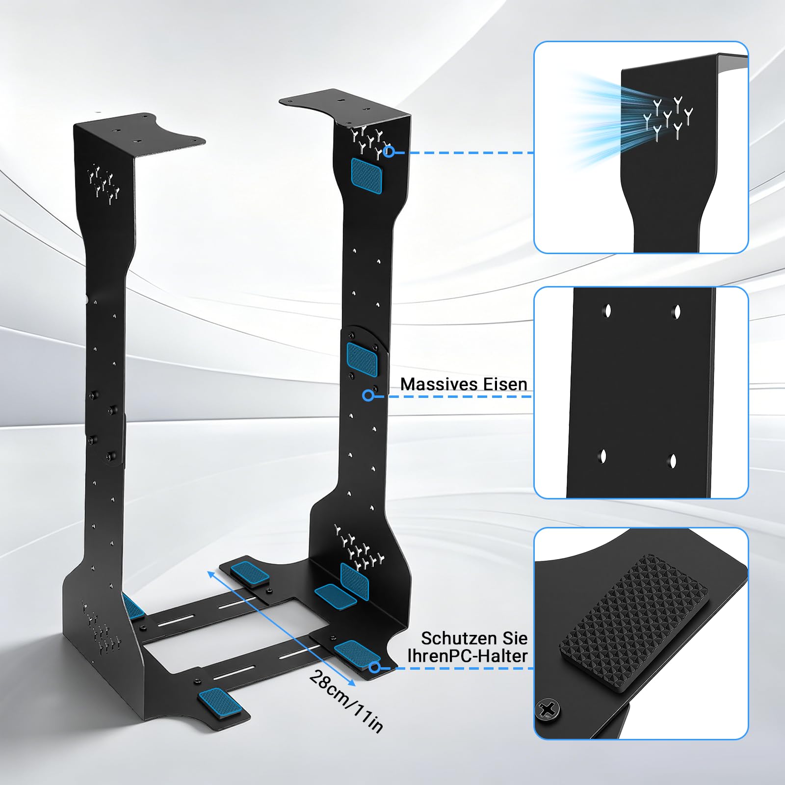 Support PC sous Bureau réglable en Hauteur 290-590 mm, Largeur 200-340 mm, Capacité 35 kg, Acier Robuste