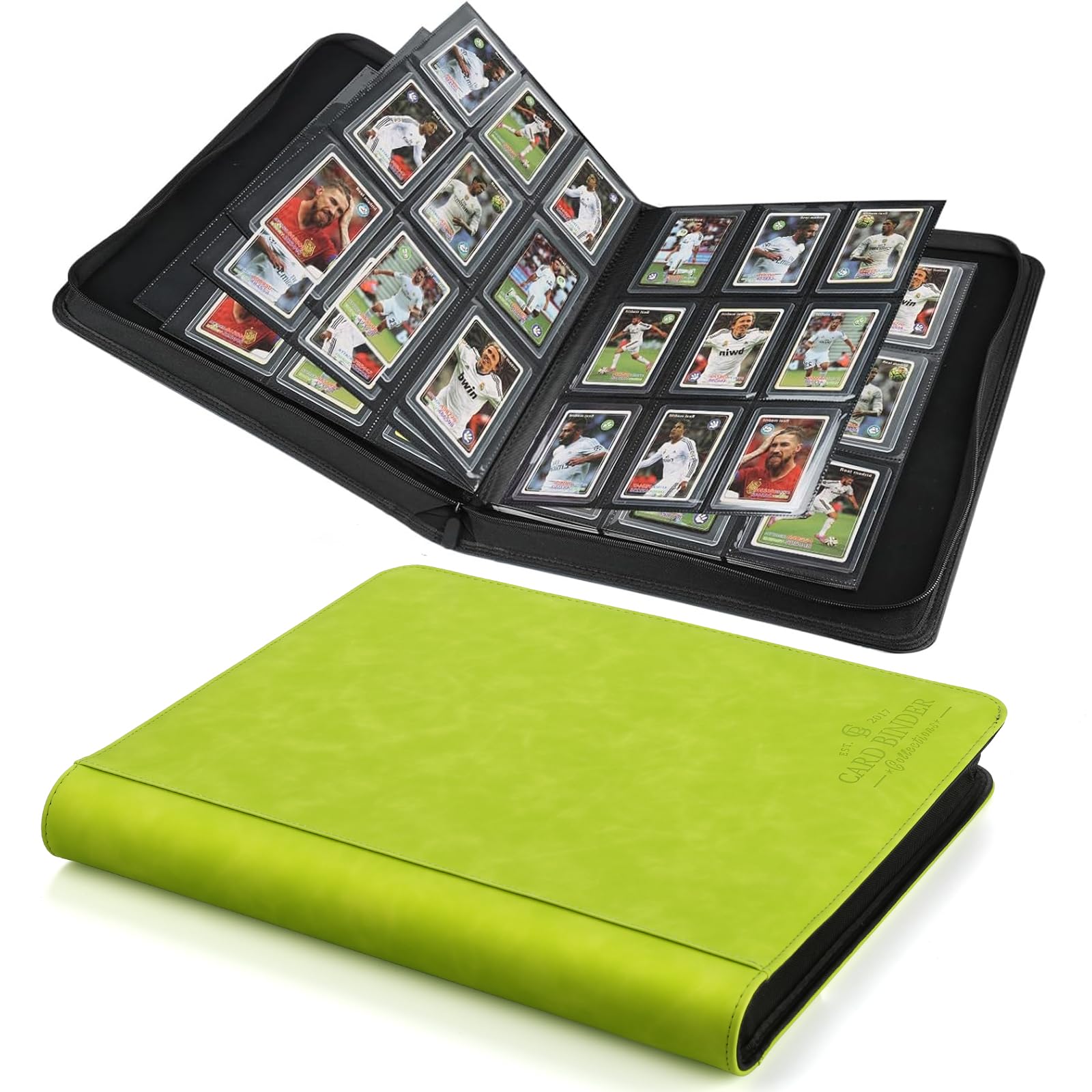 Toploader Binder,Toploader Hard Cases, 9-Pocket Pages Sleeves Hold up 288 Cards.Toploader Card Binder with Sleeves for “3×4” rigid，Card Holder(Grass Green)