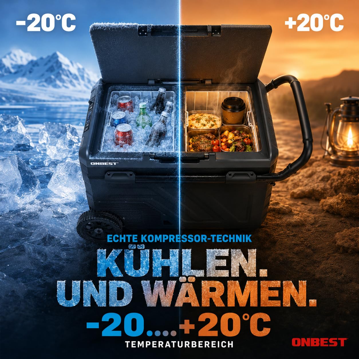 ONBEST Kompressor Kühlbox 40L 12V 230V Elektrische Gefrierbox Teleskophandgriff Mobile Autokühlbox